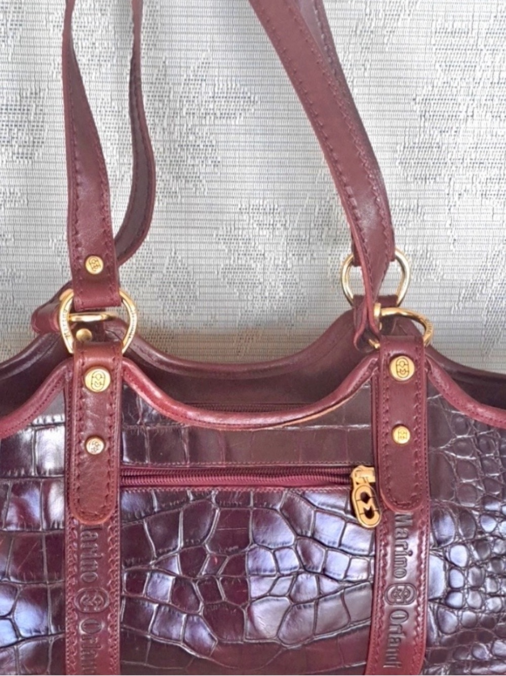 Vintage Marino Orlandi Cabernet Croc-Embossed Leather Shoulder Bag